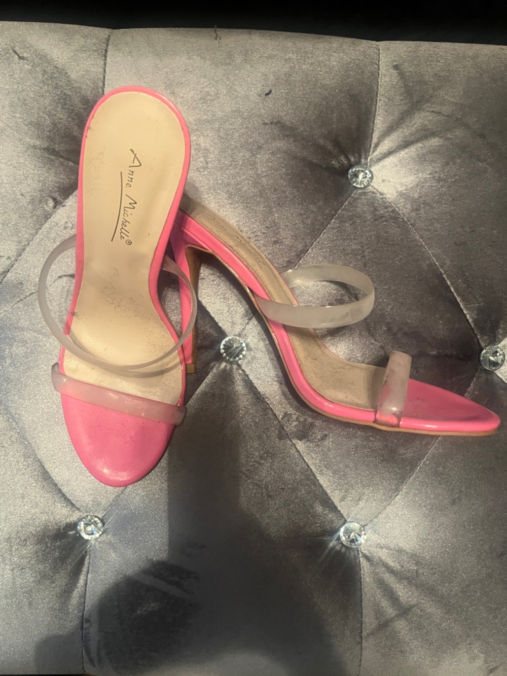 Anne Michelle Pink Heeled Sandals with Clear Straps